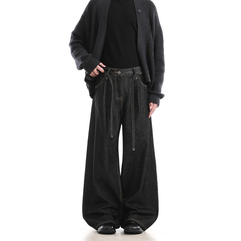 美式原牛色丹宁复古牛仔裤男生款秋冬季高街休闲直筒阔腿弯刀裤子,男装,卫裤,淘宝优惠券,粉丝福利购,淘宝优惠卷