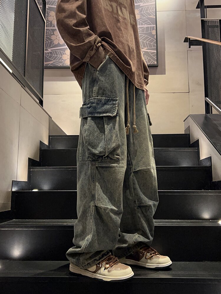 봄맞이 아메리칸 워크웨어 진 핸섬한 트렌디 브랜드 넉넉한 포켓 디자인 오버사이즈 하이스트리트 와이드 팬츠
