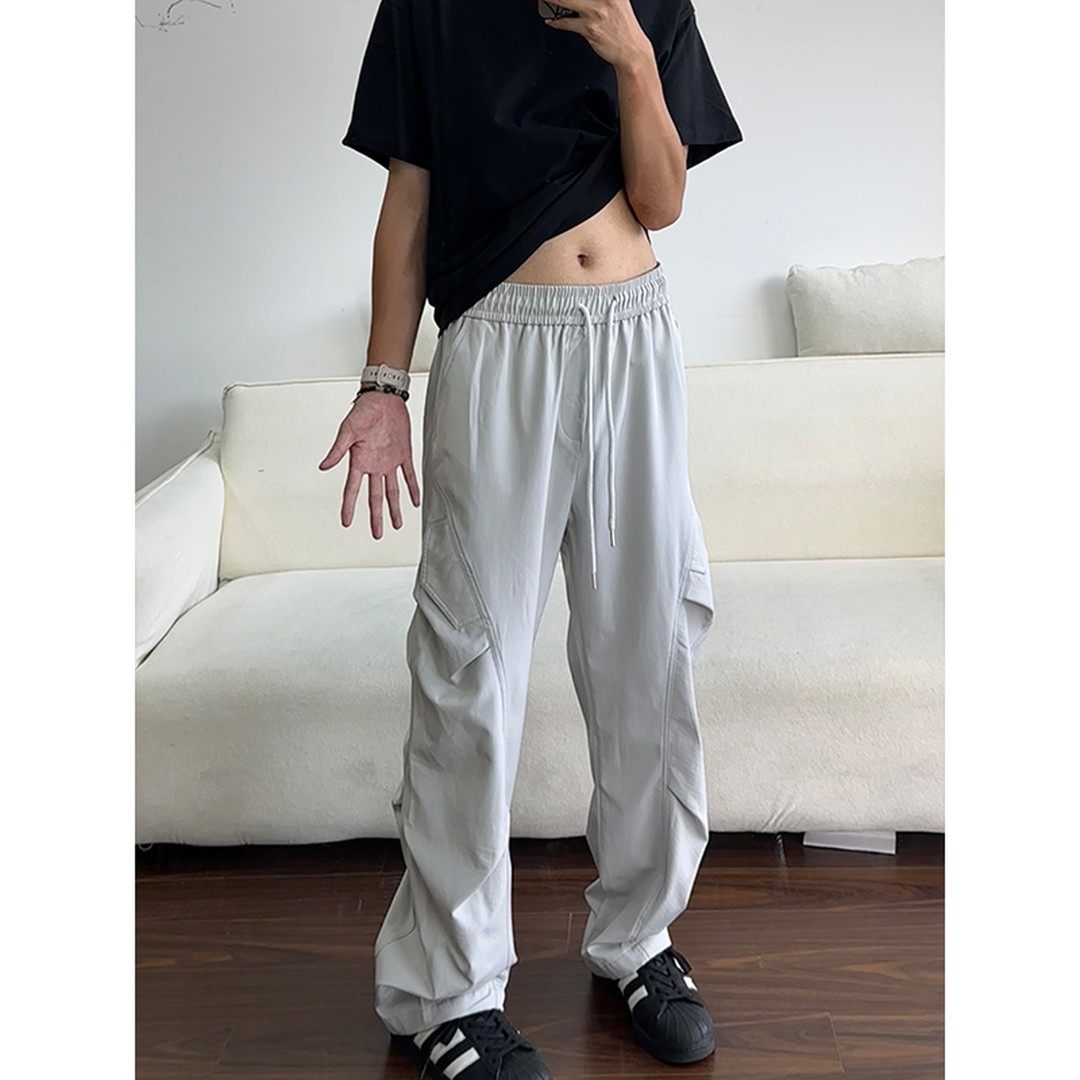 美式褶皱冲锋裤男2026春季款潮牌设计感弯刀裤宽松直筒工装裤子,男装,卫裤,淘宝优惠券,粉丝福利购,淘宝优惠卷