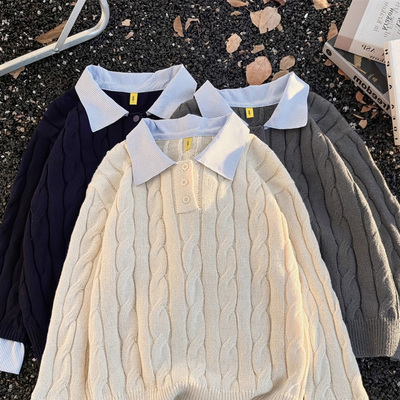 miu系Polo领绞花纹毛衣男秋冬季