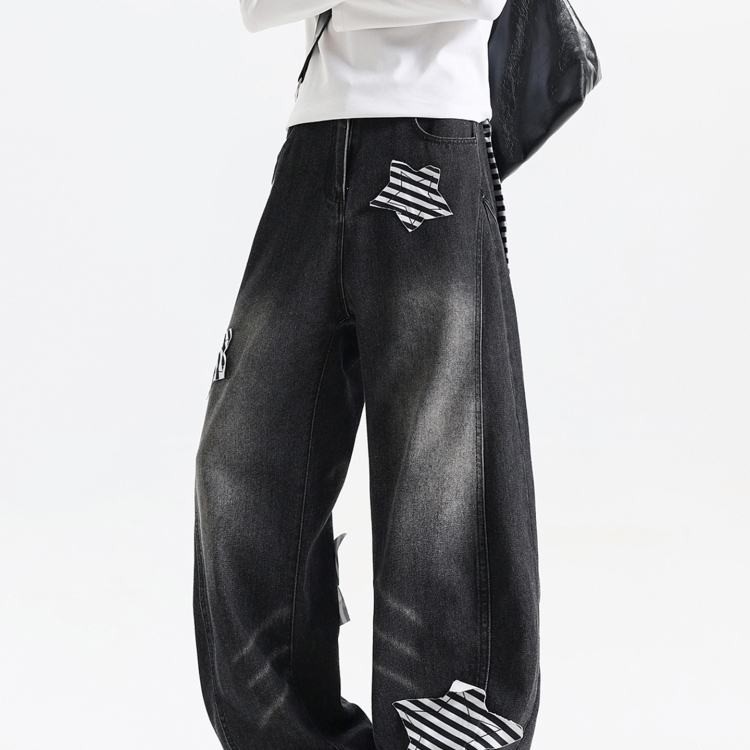 条纹五角星贴布牛仔裤男