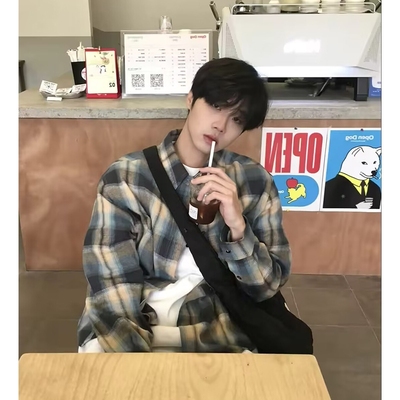 格子衬衫男夏季日系青少年