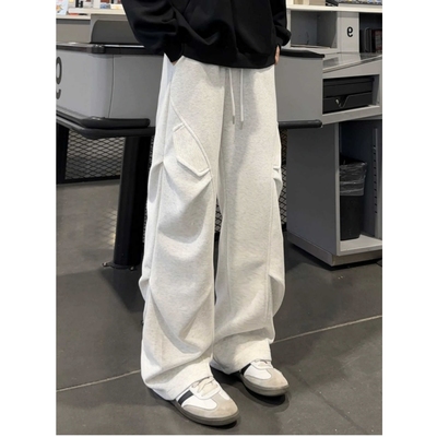 白灰色褶皱弯刀卫裤男秋季