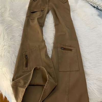 美拉德穿搭棕色微喇工装裤男