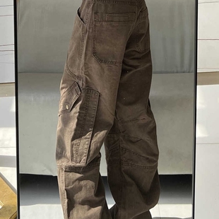 子高街vibe多口袋设计感阔腿裤 解构褶皱工装 裤 西海岸美式 男 直筒裤