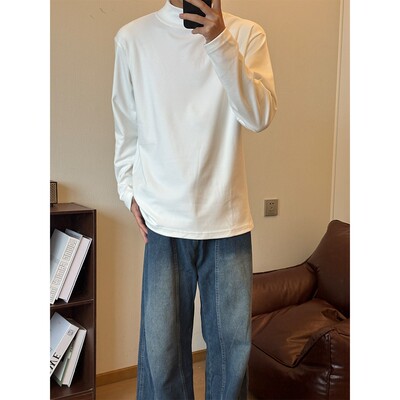 德绒半高领打底衫t恤男秋冬季