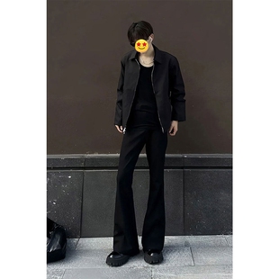 子 男生潮牌痞帅炸街裤 cleanfit黑色高个子西裤 垂坠感高级感微喇裤