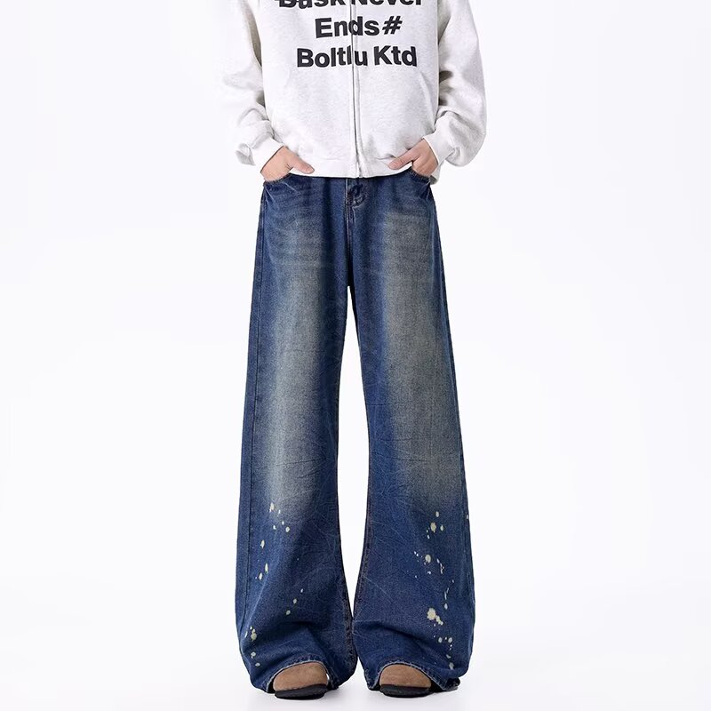 美式高街水洗泼墨微喇牛仔裤