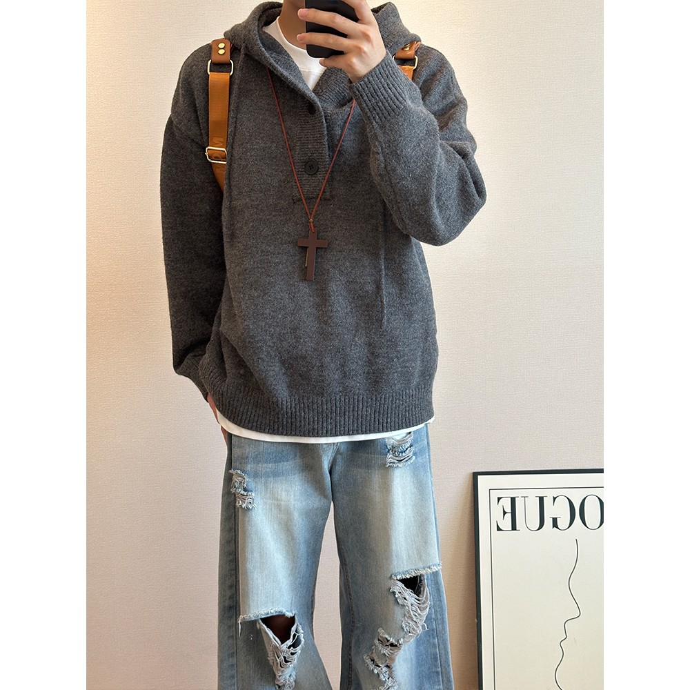 连帽针织毛衣外套男女秋冬季