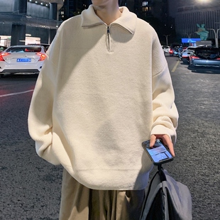 半高领拉链毛衣男秋季韩版潮流宽松针织衫重磅潮牌休闲情侣毛线衣