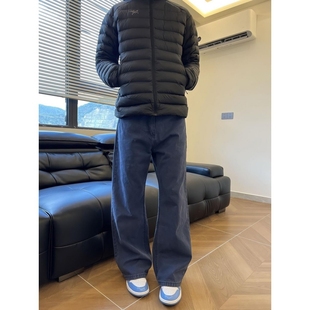 美式复古蓝色弯刀牛仔裤男款春季水洗阔腿法工裤个性伐木工装裤子