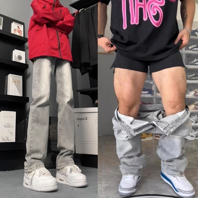 烟灰色修身显瘦牛仔裤男款