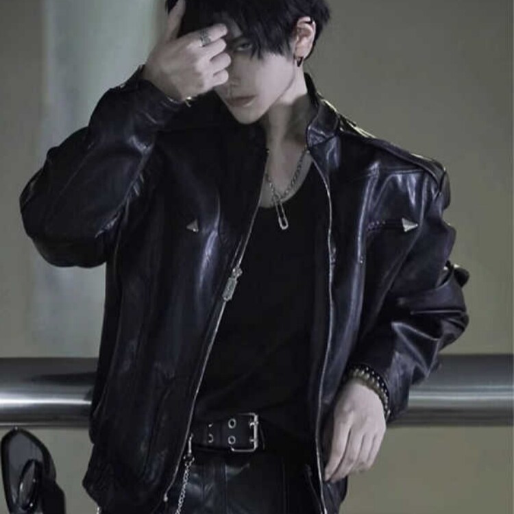 欧美高街hiphop外套复古pu皮衣男潮痞帅高级感机车服短款垫肩夹克