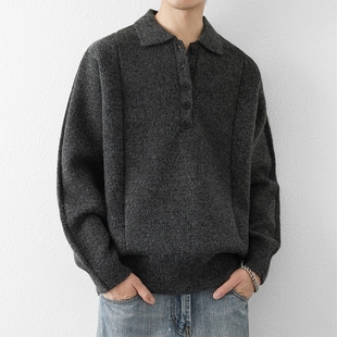 潮牌高级感加厚翻领毛衣青年内搭保暖线衣 秋冬季 男士 提花针织毛衫