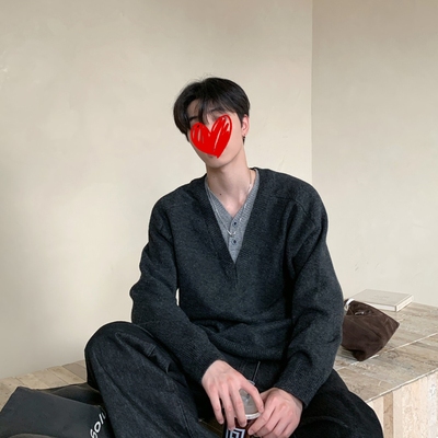 美式复古老钱风慵懒V领针织衫