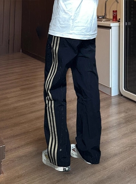 07qwer美式条纹速干冲锋裤男春季新款三条杠裤子直筒运动休闲长裤