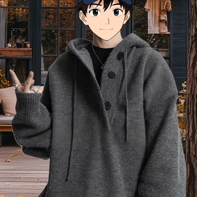 深灰色慵懒风连帽毛衣男款