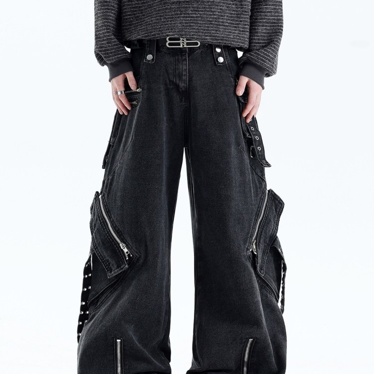 朋克亚比重工牛仔裤男美式
