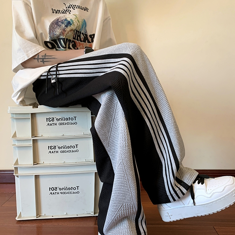 条纹针织重磅卫裤男春秋