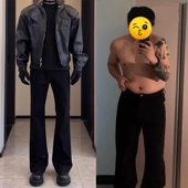 子显瘦微喇直筒裤 黑色cleanfit弯刀牛仔裤 美式 高街vibe裤 男春季 款