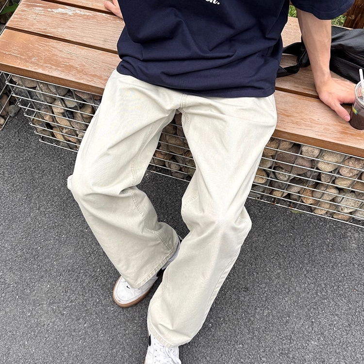韩版米白色直筒牛仔裤男2025新款秋季休闲宽松浅色显瘦百搭长裤子