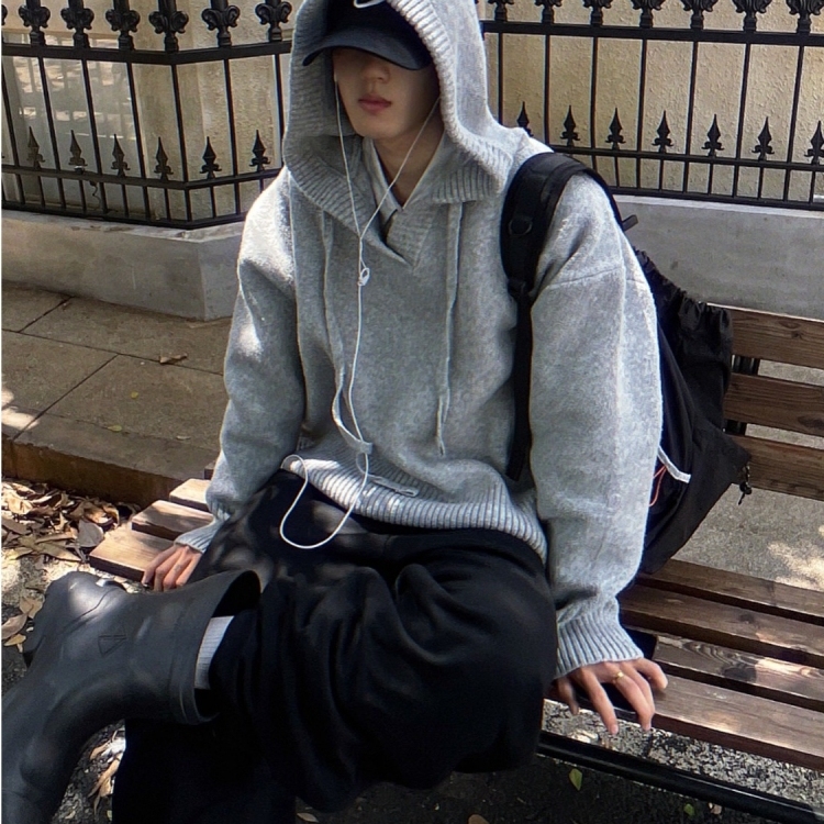 韩系连帽针织衫外套男女