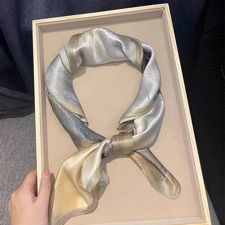 轻奢渐变色暗纹桑蚕丝方巾高级真丝丝巾女士发带气质穿搭礼盒装