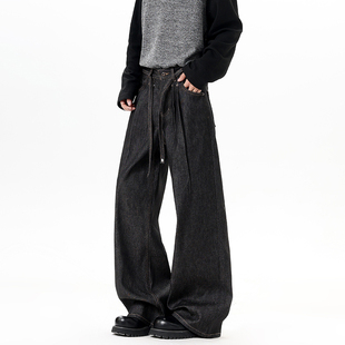 美式A字廓形固定牛仔裤男优雅差异化通勤阔腿裤剑道双褶原牛长裤