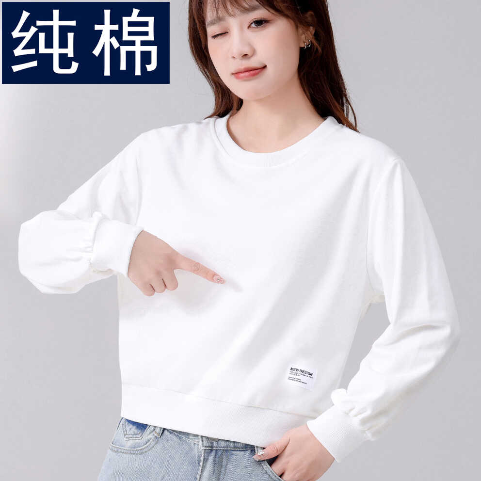 春秋短款套头圆领长袖洋气宽松