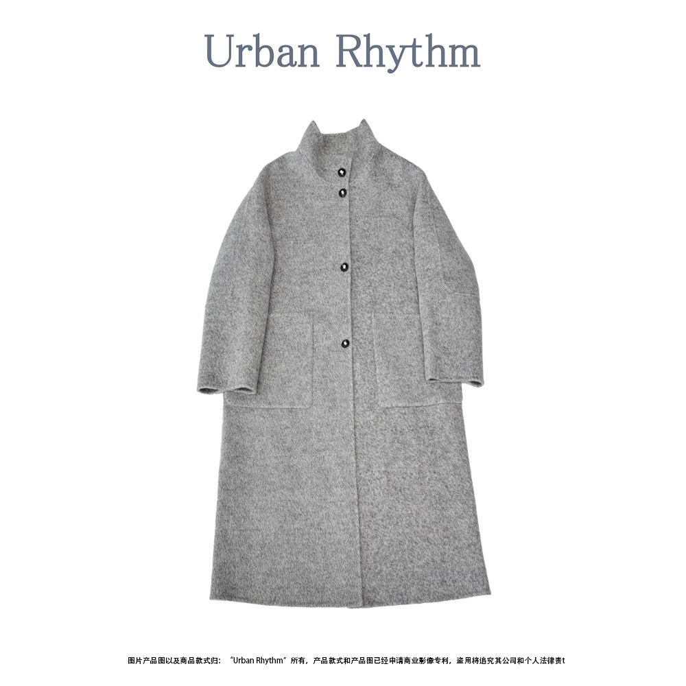 Urban rhythm2025年高智感立领羊毛毛呢外套大口袋廓形大衣秋冬女