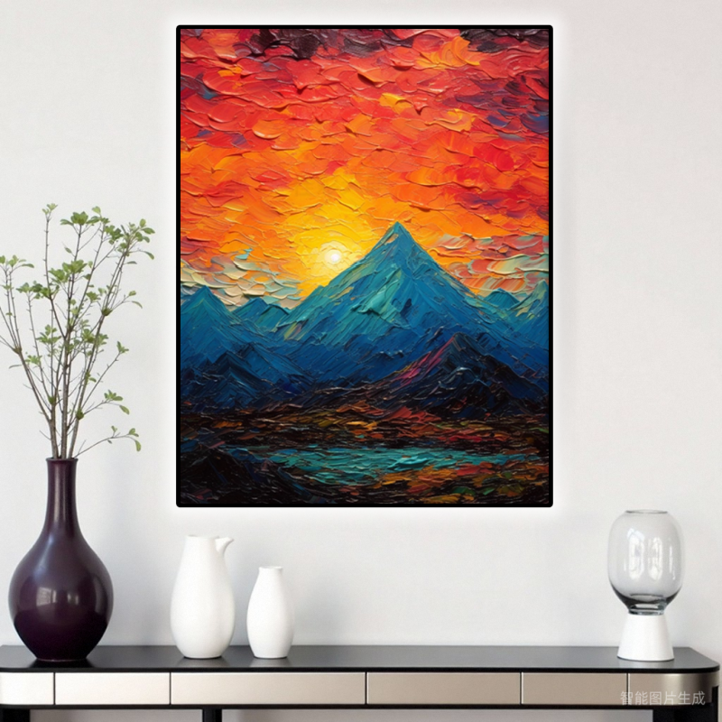 数字油画diy手绘填充梵高日出艺术油彩画涂鸦丙烯竖版客厅装饰画