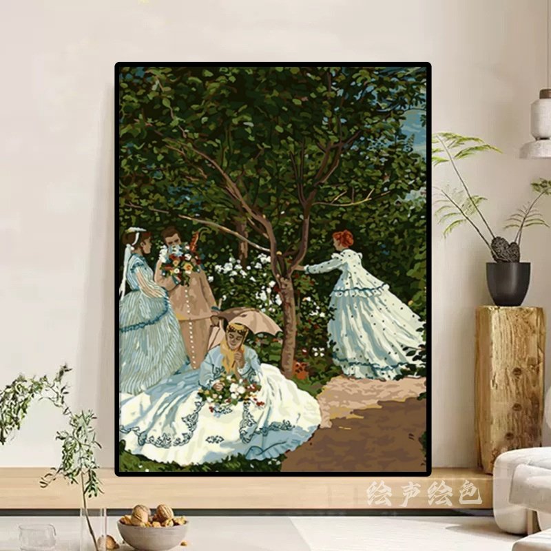 高清数字油画diy丙烯填色手绘减压手工油彩人物欧式装饰画后花园
