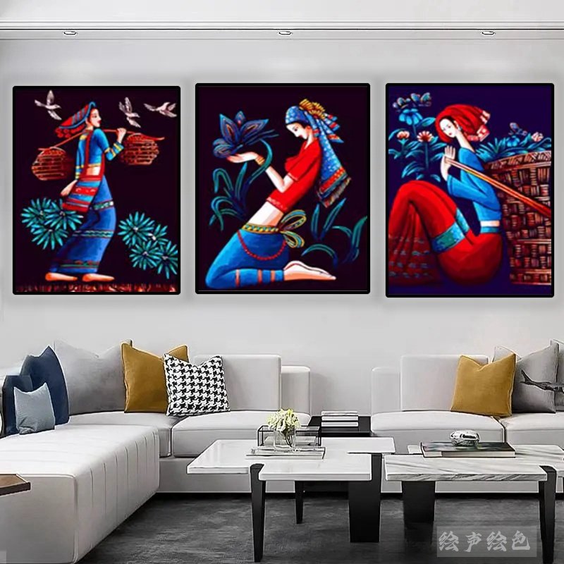diy数字油画客厅花卉人物大幅油彩画装饰画三联三拼40*50*3妆女,家居饰品,DIY/数字油画,淘宝优惠券,粉丝福利购,淘宝优惠卷