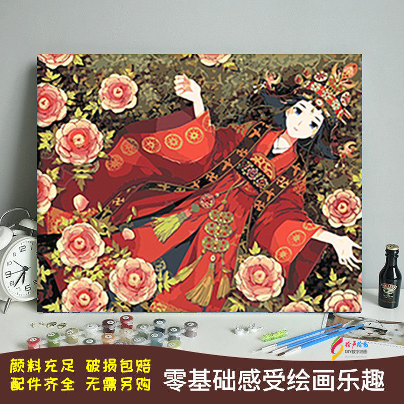 手绘婚庆人物填色数字油画