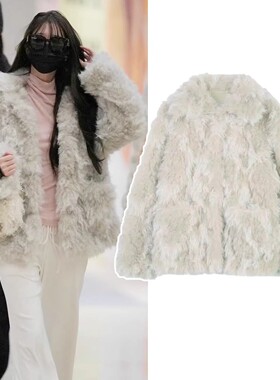 日本offcat白色仿皮草外套女短款宽松2025新款保暖时尚绒感大衣