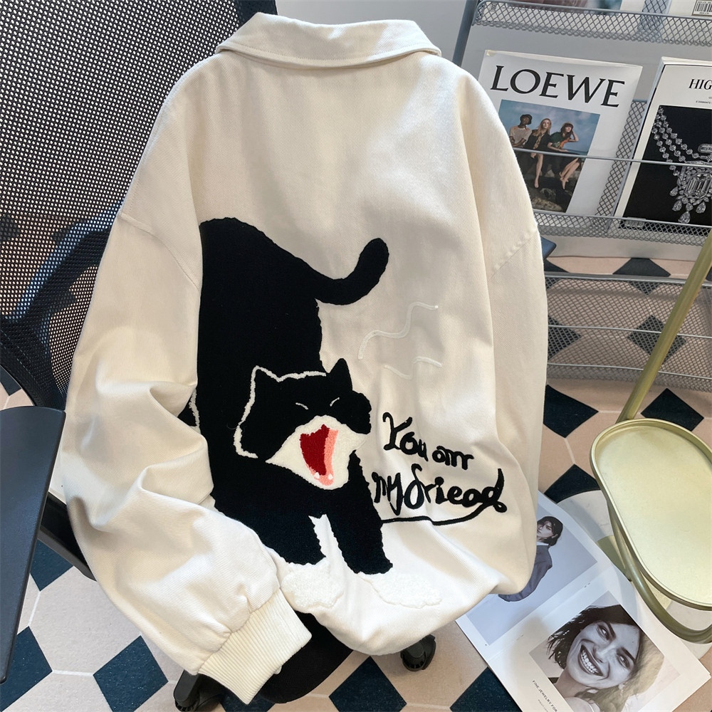 日本offcat美式设计感可爱猫爪刺绣外套女2025秋冬新款小个子巨好