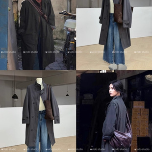 日本offcat白鹿同款复古日杂感风衣外套女双排扣立领通勤穿搭大衣