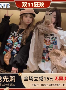 日本offcat日系可爱卡通圆领卫衣外套女秋冬2025新款韩版宽松姐妹