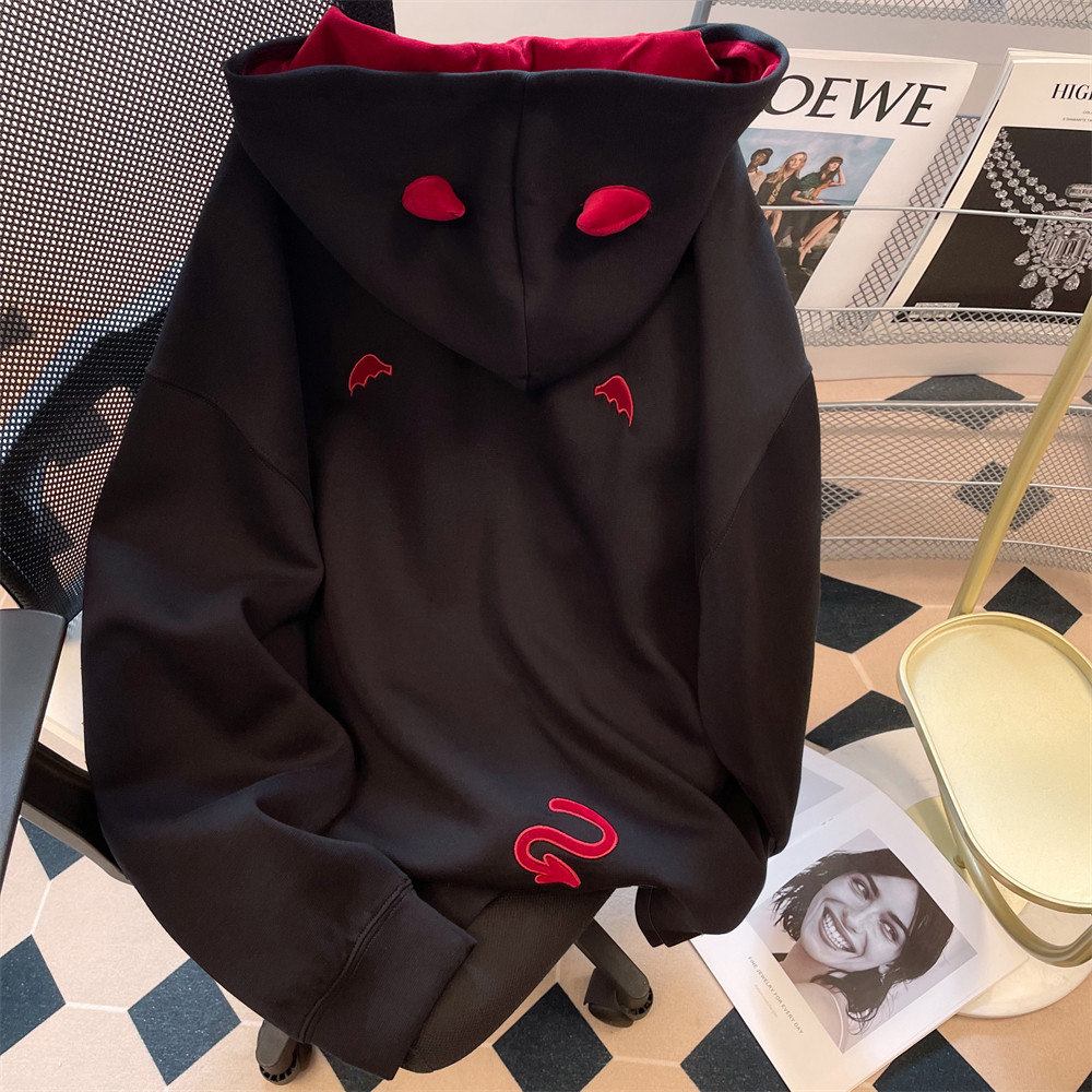 日本offcat美式街头小恶魔连帽卫衣开衫女秋冬情侣慵懒chic加绒加