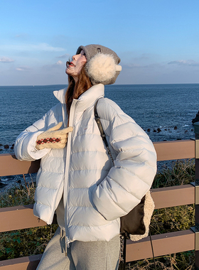 日本offcat小个子短款减龄排骨羽绒服女2025冬新款学院风蓝色面包