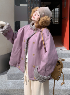 日本offcat毛绒拼接派克羽绒服女2025冬季新款巨好看的紫色90白鸭