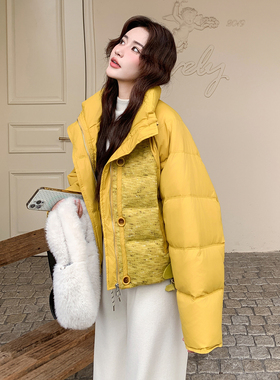 日本offcat黄色短款羽绒服女冬季2025新款巨好看的小个子加厚白鸭