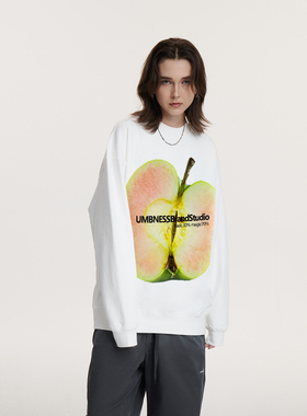 UMBNESS Green Apple 青苹果印花圆领卫衣男女宽松潮牌长袖450克