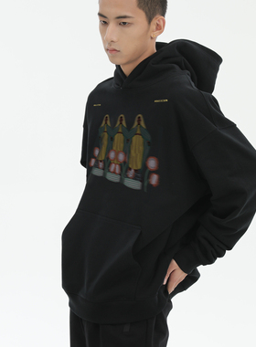 UMBNESS 24潮牌美式复古宽松连帽卫衣男女情侣装原创魔幻帽衫加绒