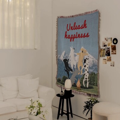 Unleash Happiness韩国订单布置小清新 狗狗乐园 挂毯毯子沙发毯