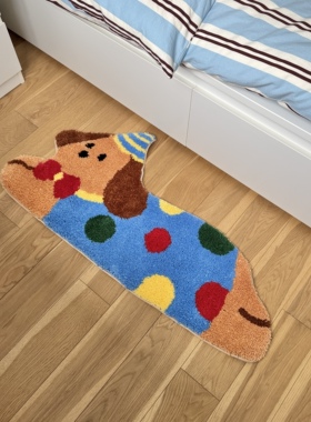 卡通多巴胺波点趴趴狗植绒地毯 家居浴室垫卧室簇绒客厅机织地毯