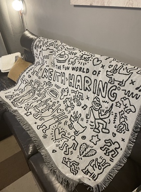 凯斯哈林 黑白 涂鸦大师 Keith haring 沙发毯子 装饰挂毯