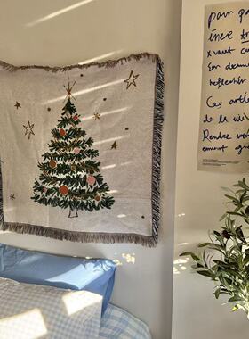 北欧风格韩式卧室布置小清新简约圣诞节复古圣诞树手绘挂毯