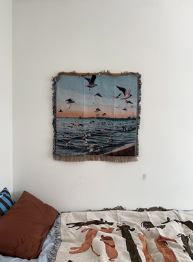 小挂毯风景海鸥 治愈系氛围感复古文艺ins风艺术挂毯装饰毯