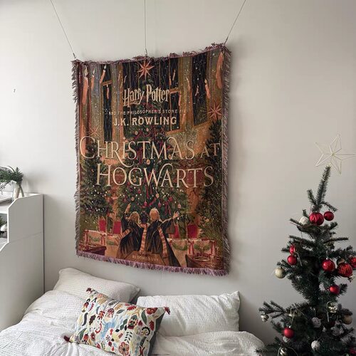 Christmas at Hogwarts 霍格沃兹圣诞节哈利波特风格挂毯毛毯